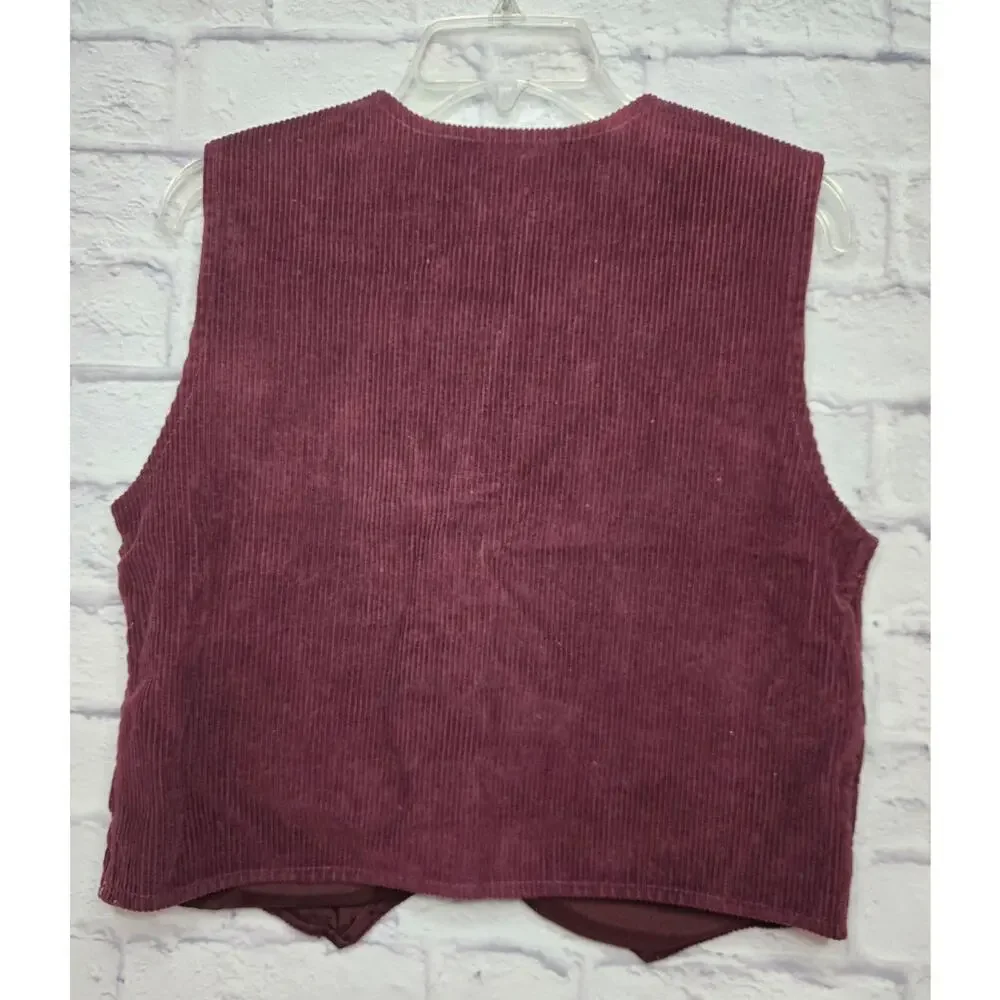 Vintage Northcrest corduroy cotton burgundy embroidered 90s Vest medium. - Picture 3 of 6